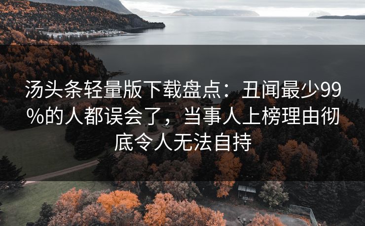 汤头条轻量版下载盘点：丑闻最少99%的人都误会了，当事人上榜理由彻底令人无法自持
