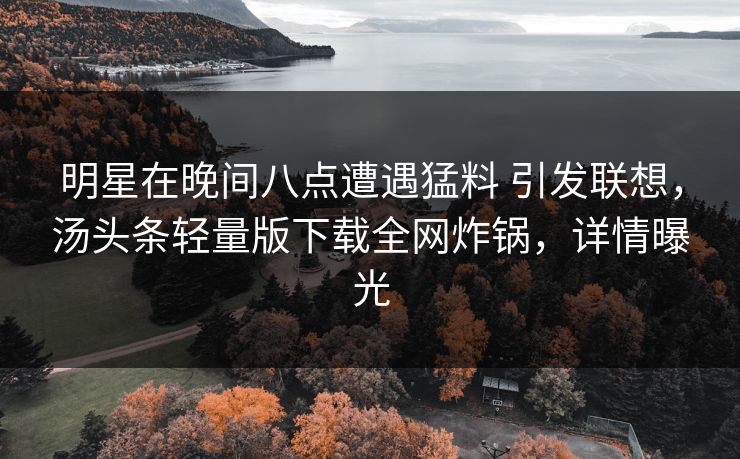 明星在晚间八点遭遇猛料 引发联想，汤头条轻量版下载全网炸锅，详情曝光