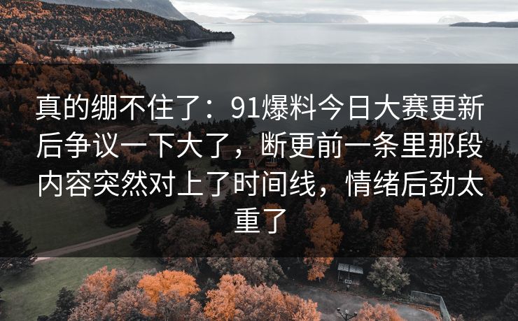 真的绷不住了：91爆料今日大赛更新后争议一下大了，断更前一条里那段内容突然对上了时间线，情绪后劲太重了